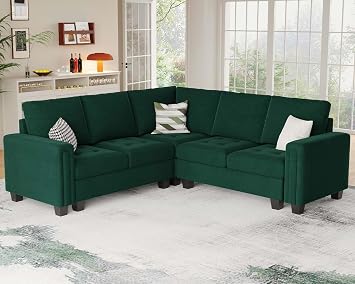 Belffin Velvet Modular Sectional Sofa Convertible Sectional Sofa Couch with Reversible Chaise L Shaped 4 Seater Corner Sofa Couch Green