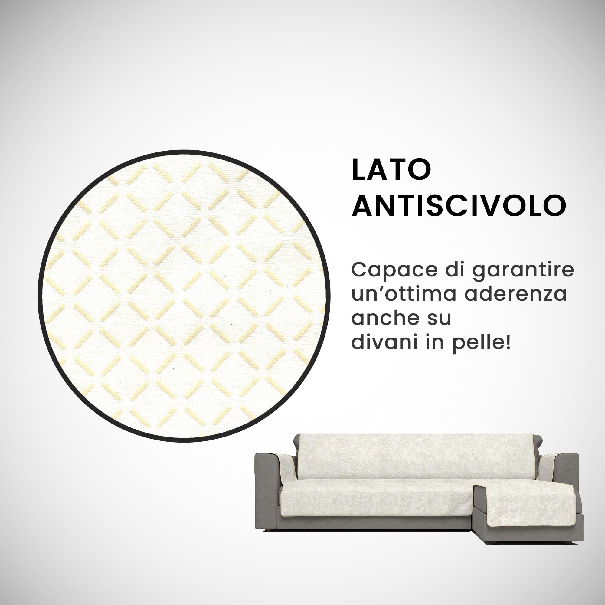 Glamour Non-Slip Sofa Cover, Made in Italy, Right Peninsula Cream 290 cm - Image 4