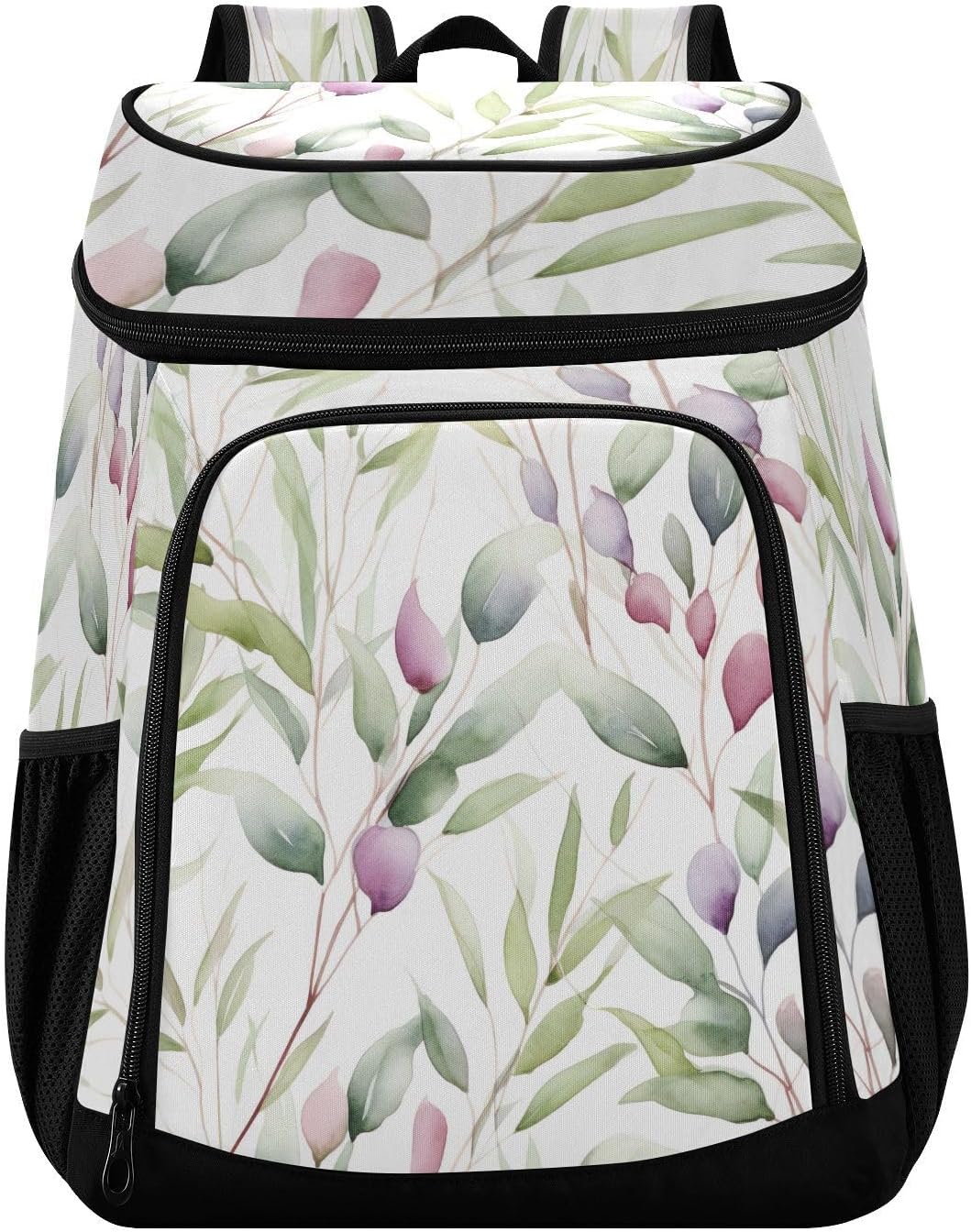 Light Green Leaves Cooler Backpack 36 Cans Leakproof Waterproof Backpack Cooler Bag Beach Accessories Travel Camping Fishing Backpack for Women Men