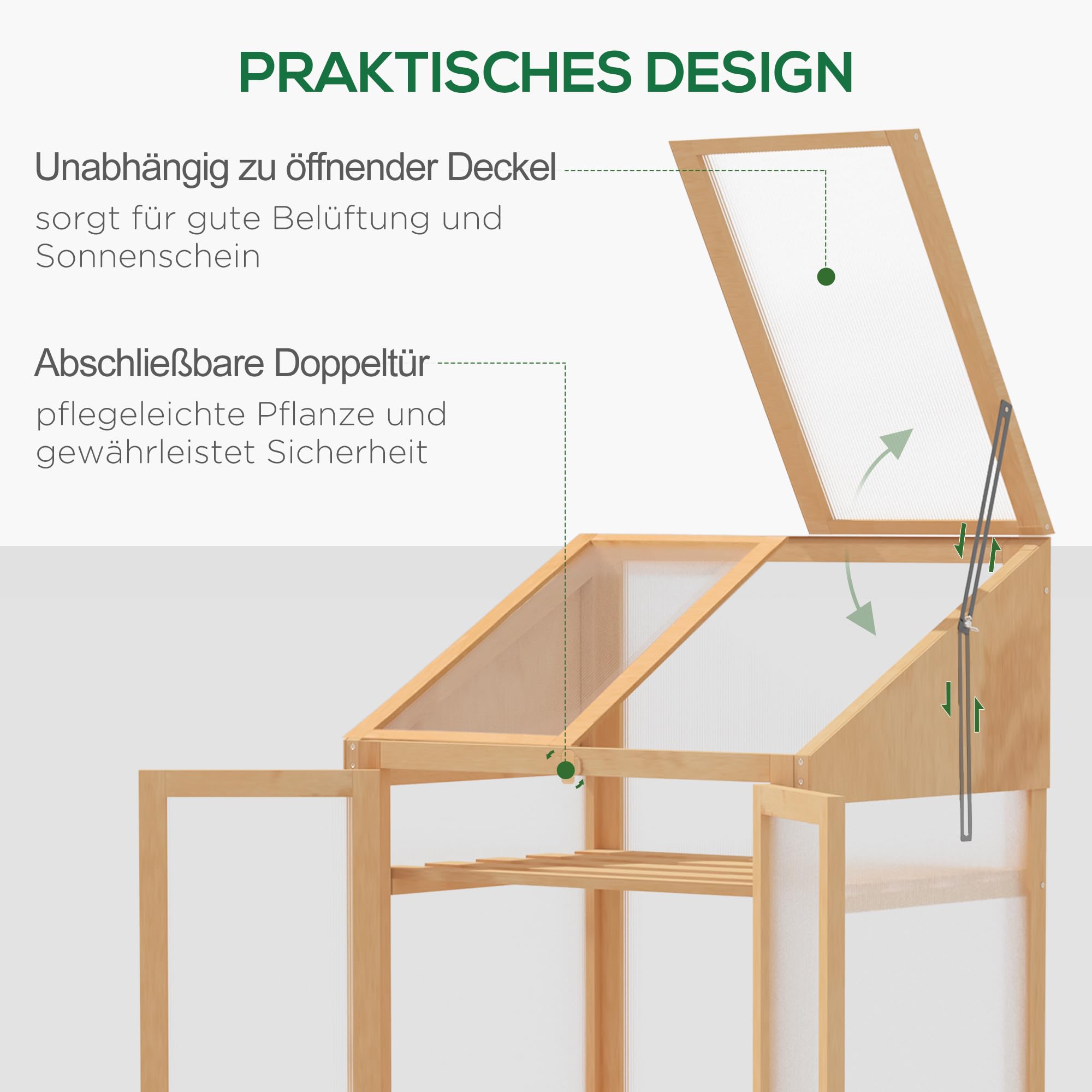 Outsunny Frühbeet aus Holz, Mini Gewächshaus 70 x 50 x 120 cm, Treibhaus mit Abdeckung, Fenster, Doppeltür, lichtdurchlässig Frühbeetkasten mit 3 Regale, Winterfest Hochbeet für Garten, Balkon, Braun