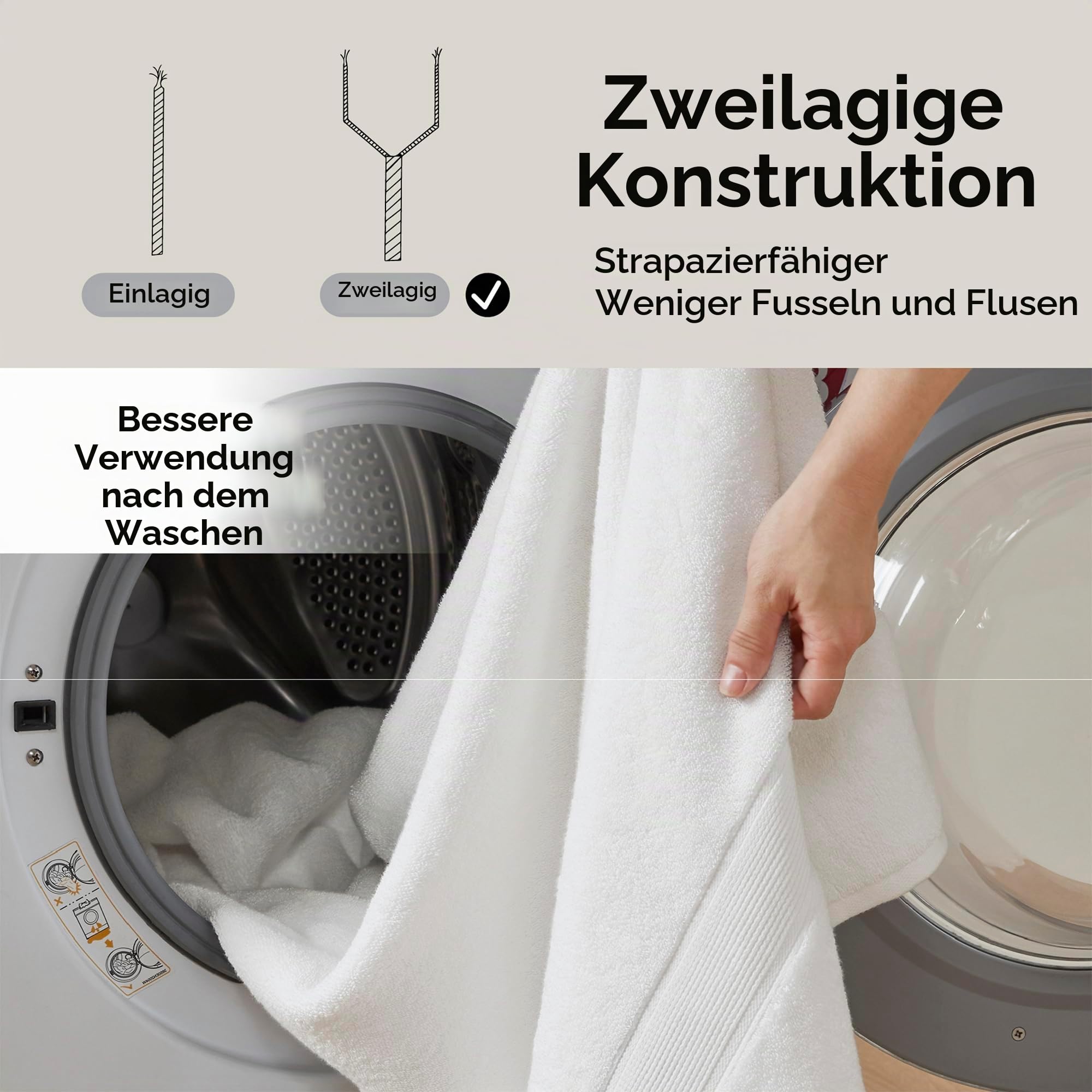 Madison Park Signature Luxus-Badetücher, 800 g/m², 100% Baumwolle, lang, übergroßes Badetuch-Set, 8-teilig, bestehend aus 2 Badetüchern, 2 Handtüchern und 4 Waschtüchern, cremefarben