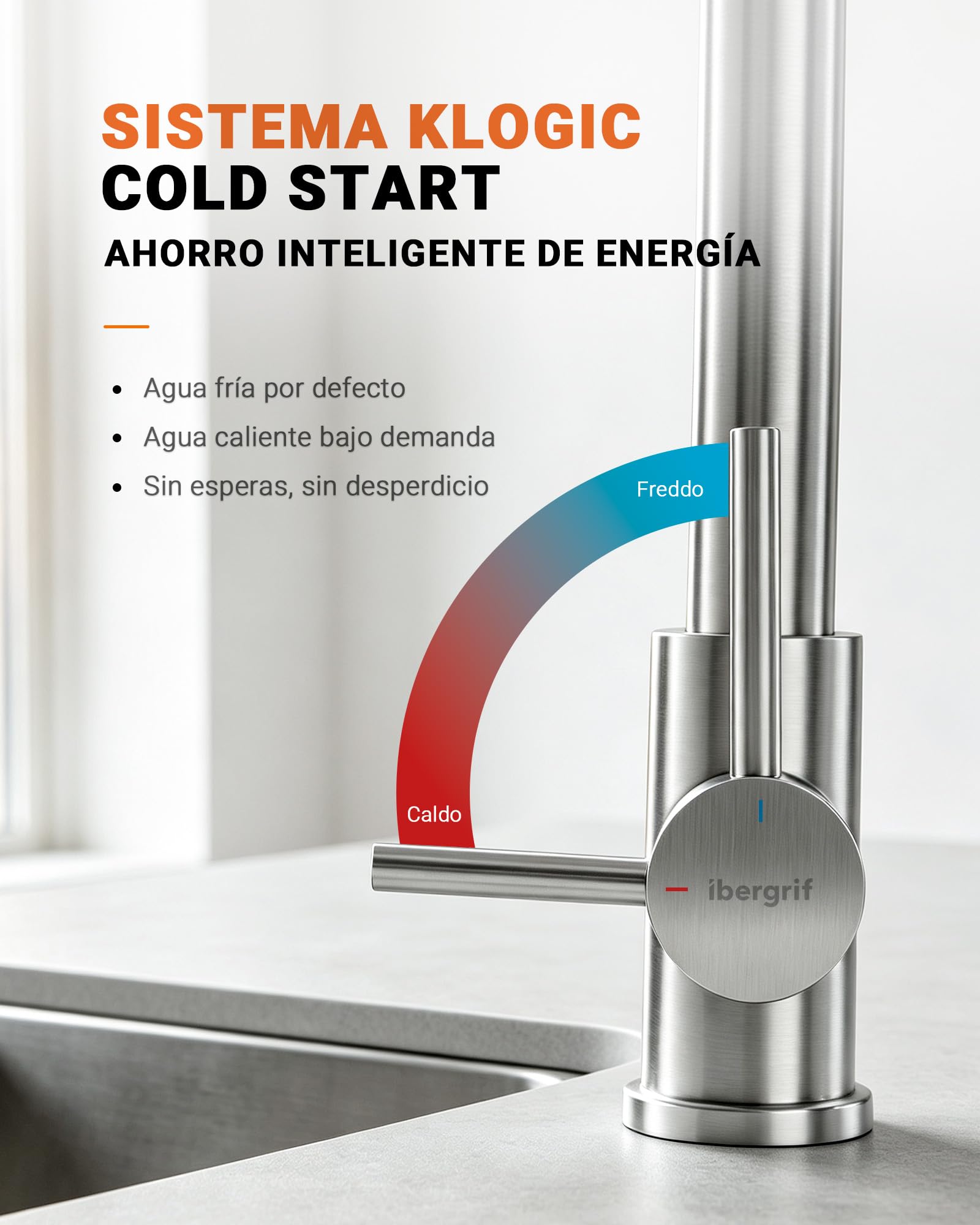 Ibergrif Grifo Cocina Extraíble Acero Inoxidable 304 Cepillado Monomando | Grifo Cocina Fregadero con Caño Extraíble, Giro 360°, 2 Modos de Agua, Manguera 40 cm, Instalación Rápida, Acabado Cepillado