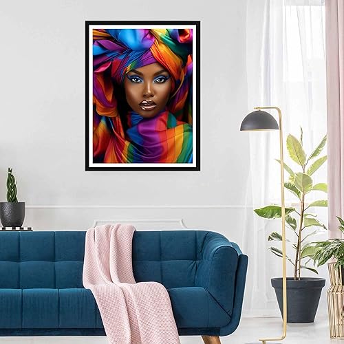 Miniatura 3 de SKRYUIE Kit de pintura de diamante 5D para mujer africana, arte de diamantes para bricolaje, afroamericano, taladro redondo completo, bordado de