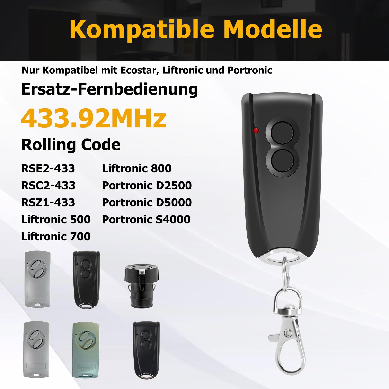 Juego de 2 mandos a distancia para Hormann, mando a distancia para puerta EcoStar RSC2-433, RSE2-433, RSZ1-433, 2 canales, transmisor manual para Hormann EcoStar 500/700/800 para Portronic D2500/D5000