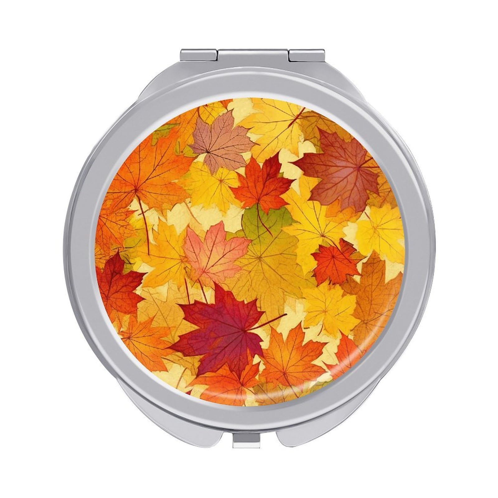 VstaDank Autumn Leaves of Maple Travel Makeup Mirror Cute Compact Mirror for Women 1X/2X Magnifying Metal Pocket Makeup Mirrors Folding Round Makeup Mirrors for Handbag Wallet & Gift