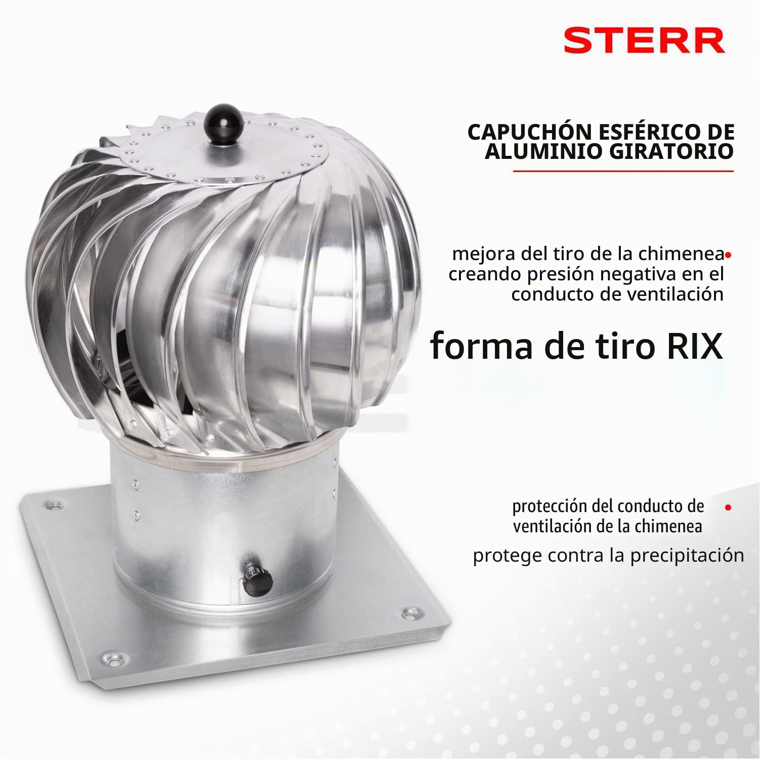 STERR SRC200AB – 200 mm Sombrero de Ventilación Esférico Giratorio con Base