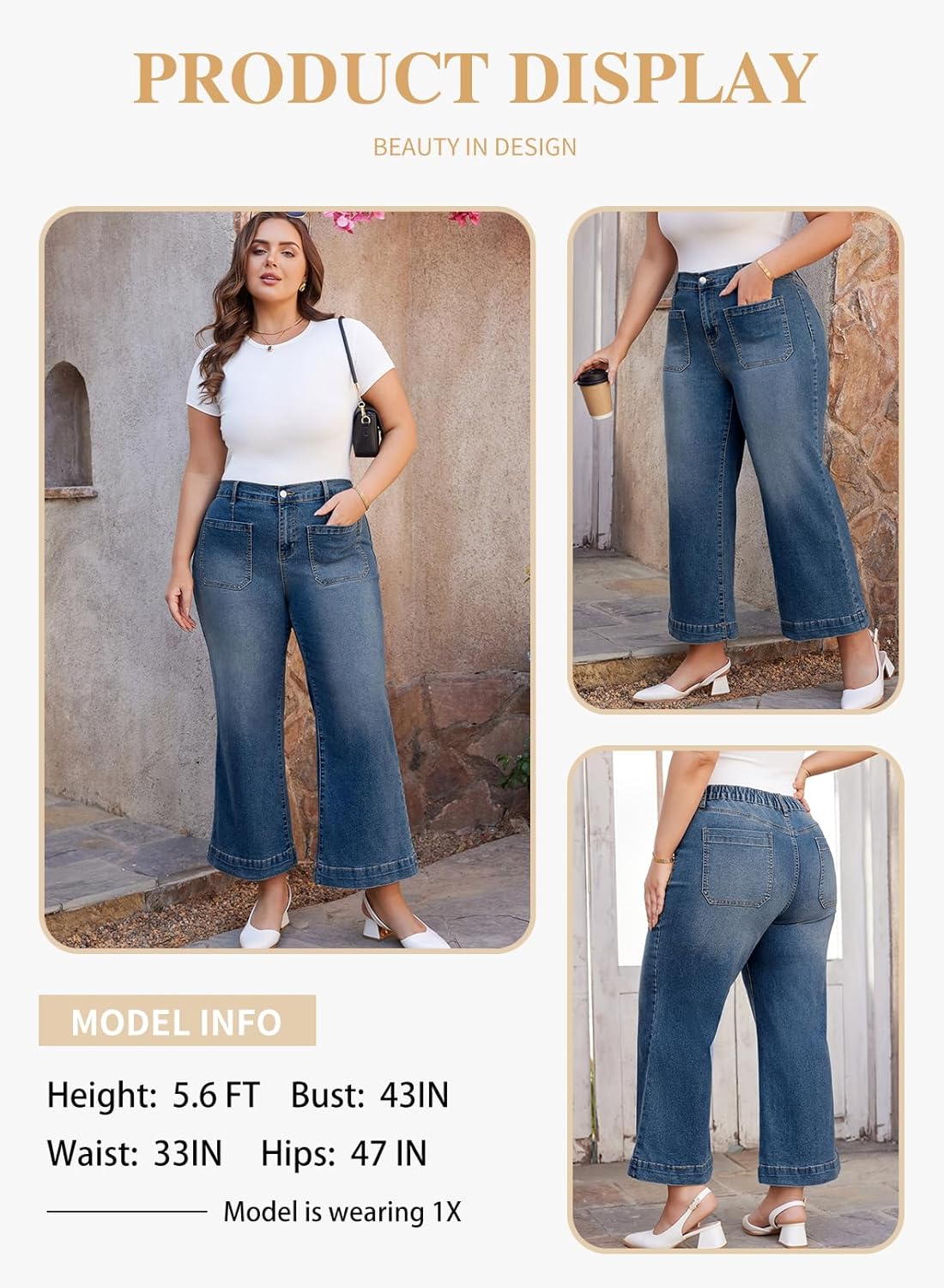 Eytino Plus Size Jeans for Curvy Women High Waisted Wide Leg Stretchy Straight Leg Ankle Denim Pants with Pockets(1X-5X) - Image 3