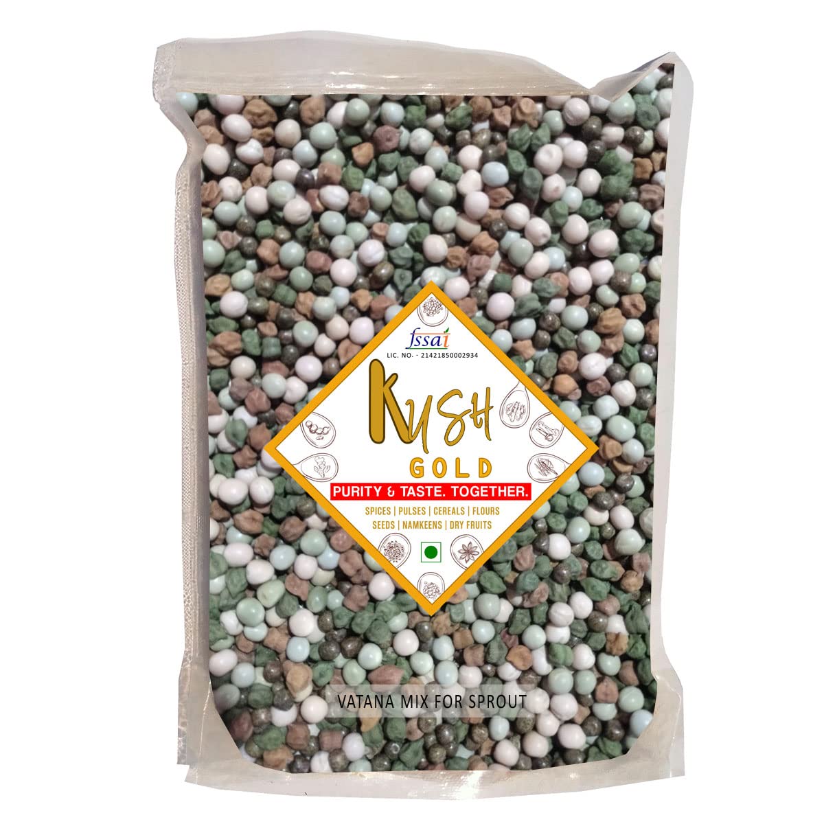Kush Gold Mixed Vatana (For Sprout) / Mix Chana (Green Peas, White Peas, Black Peas, Chickpea Green & Chickpea Red) (1Kg Pack)