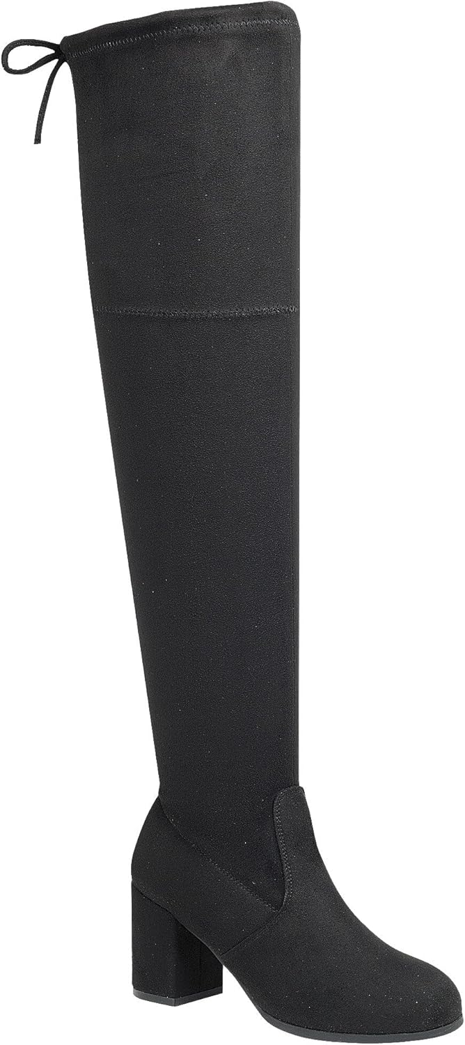 Forever Link Women's Thigh High Boots Stretchy Over The Knee Chunky Block Heel Boots