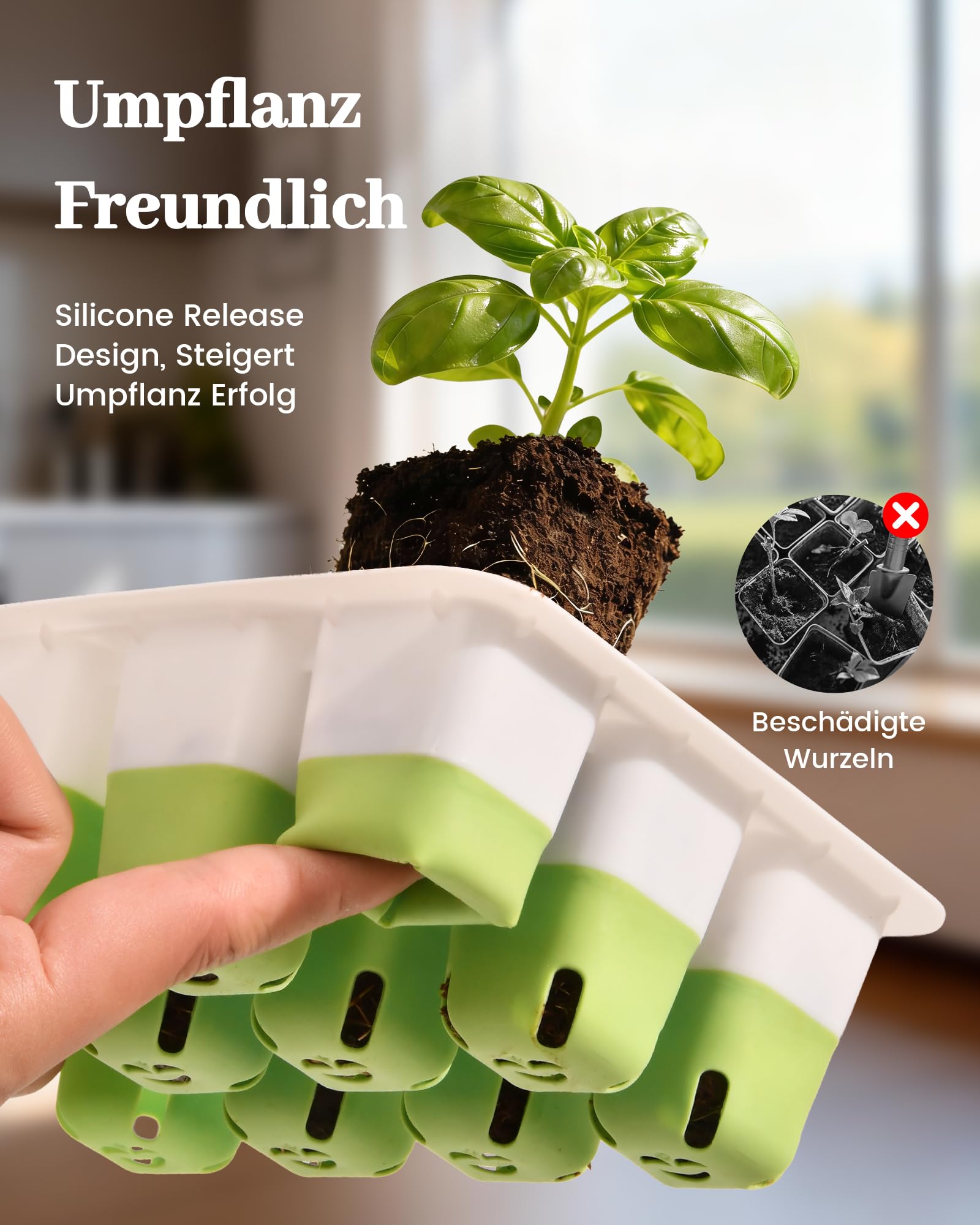 RAINPOINT Anzuchtkasten mit Pflanzenlampe, Wiederverwendbare Mini Zimmergewächshaus, Vollem Lichtspektrum, Flexible Silikon Anzuchtschalen, 2 X 12 Zellen Anzuchtset mit Deckel und Belüftung, 2 Stück