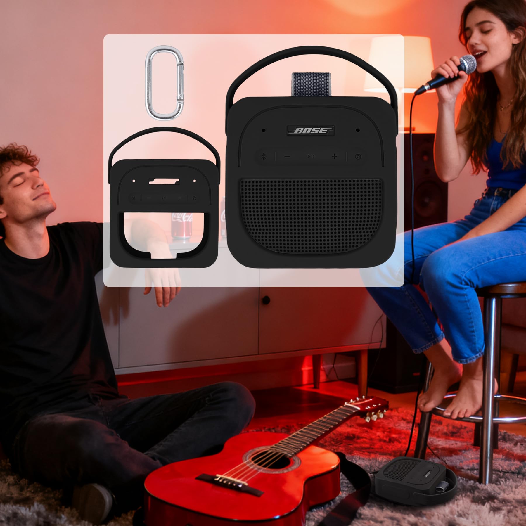 Aenllosi Silikon-Schutzhülle für tragbaren Bluetooth-Lautsprecher Bose New SoundLink Micro (2. Gen.), Reise-Tragetasche, nur Hülle, Lautsprecher Nicht im Lieferumfang enthalten, Schwarz