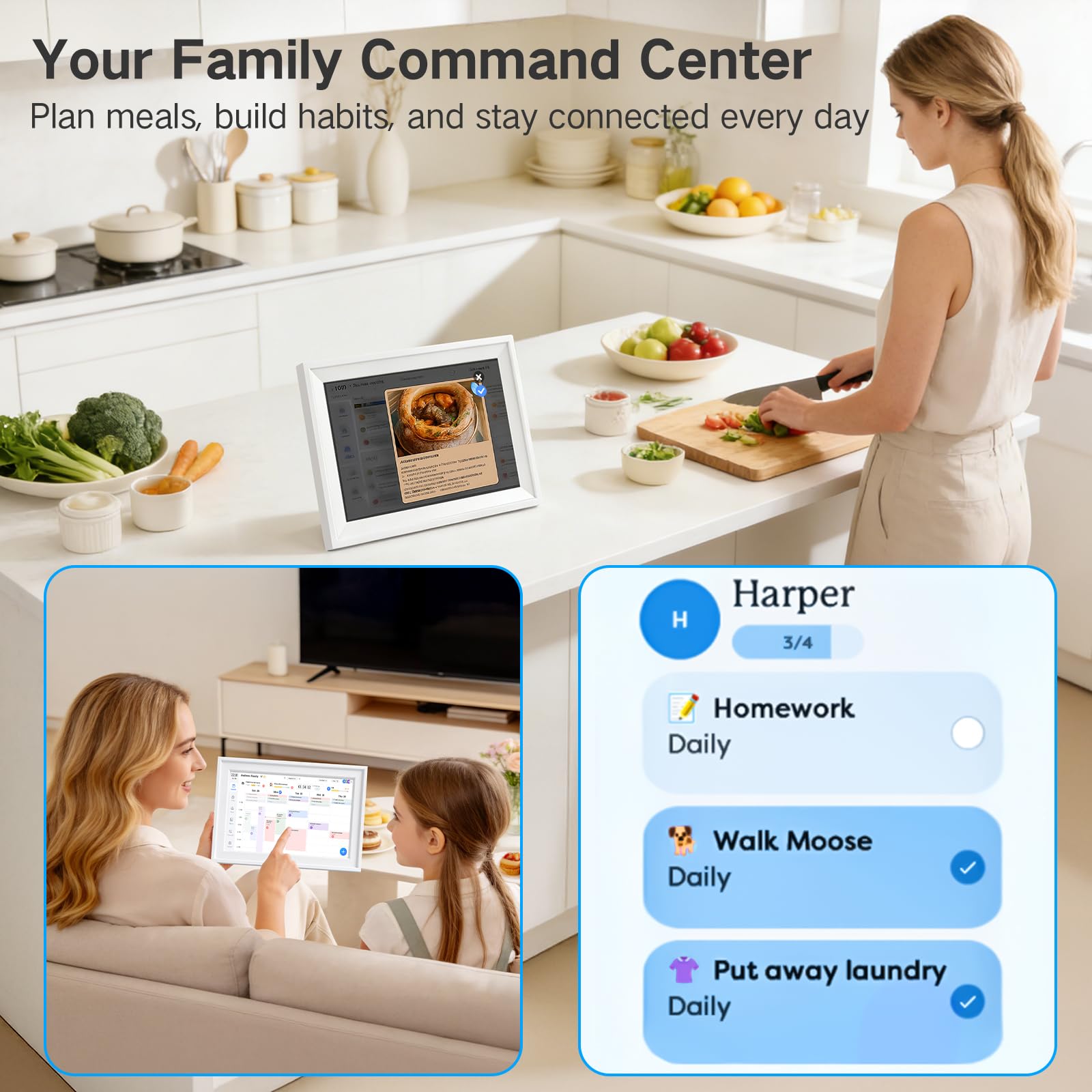 Calendario Digitale WiFi 10,1" Smart – Organizzatore Famiglia Con Controllo App, Touchscreen Interattivo, Pianificatore Attività & Pasti, Cornice Foto, Premi, Agenda 2026