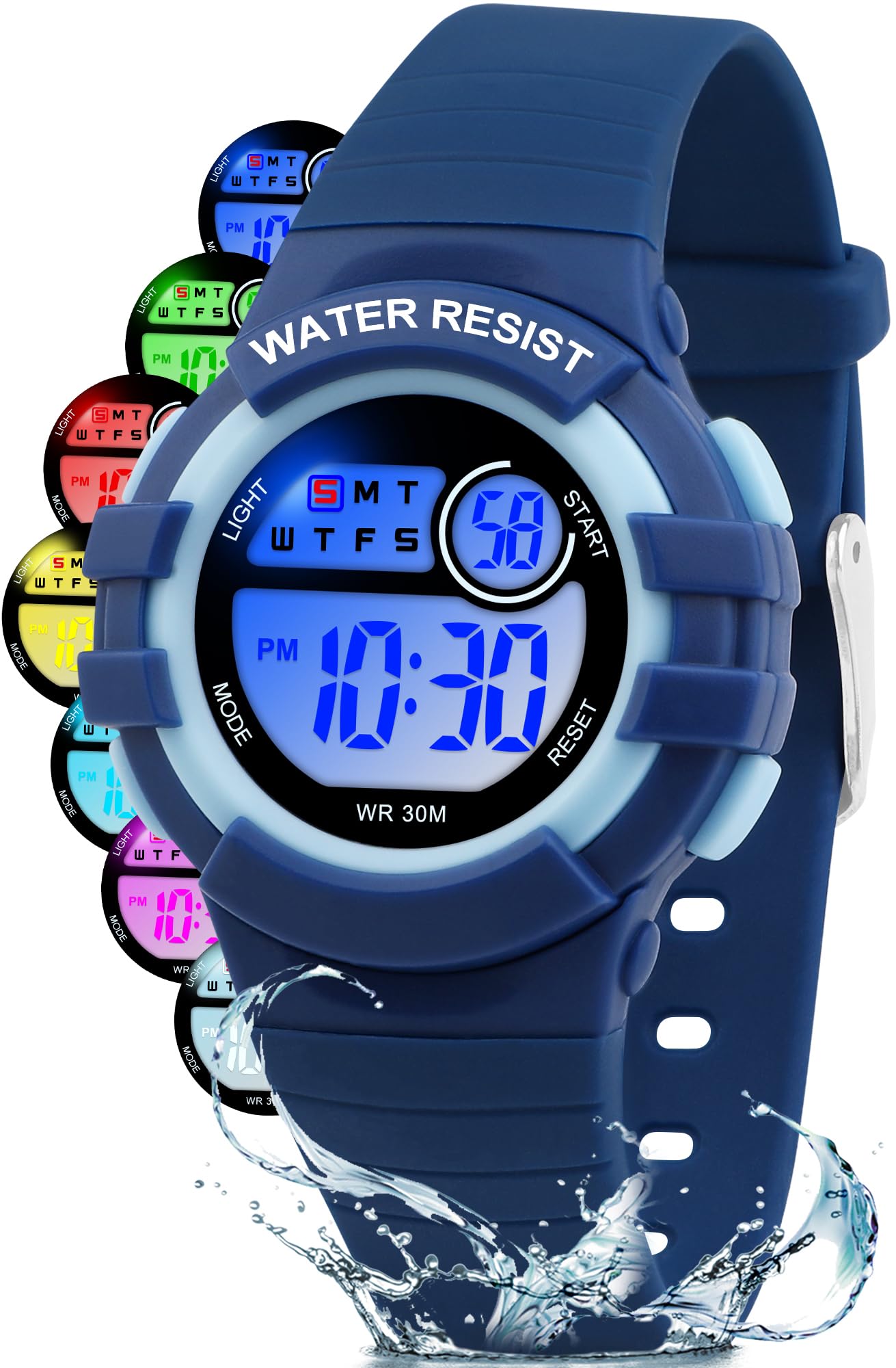 Reloj Niño Digital Infantil con 7 Luces LED,Impermeable 3 ATM, Alarma,Fecha,Cronómetro,Reloj Deportivo de Pulsera para Niñas y Niños,Regalo Ideal