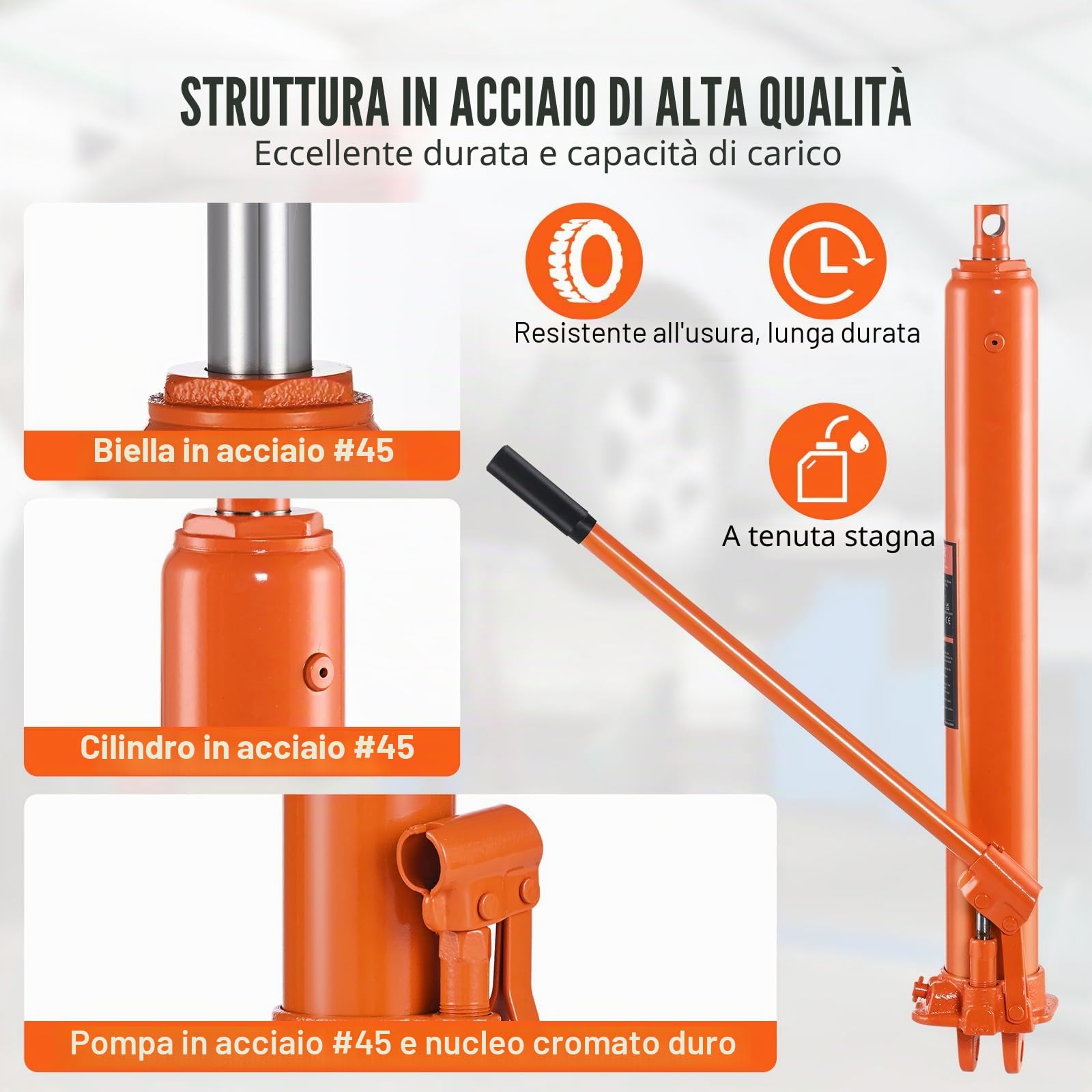 VEVOR Cric Idraulico Lungo, Cilindro di Sollevamento Motore 8 Tonnellate Base a Forcella, Cilindro Idraulico per Paranchi di Sollevamento Motore, Garage/Negozio, Meccanico, Agricolo