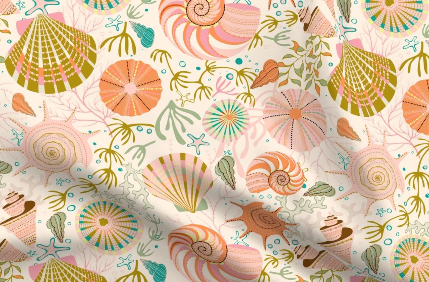 Spoonflower Fabric - Seashells Sea Shells Printed on Upholstery Velvet Fabric Fat Quarter - Upholstery Home Decor Bottomweight Apparel