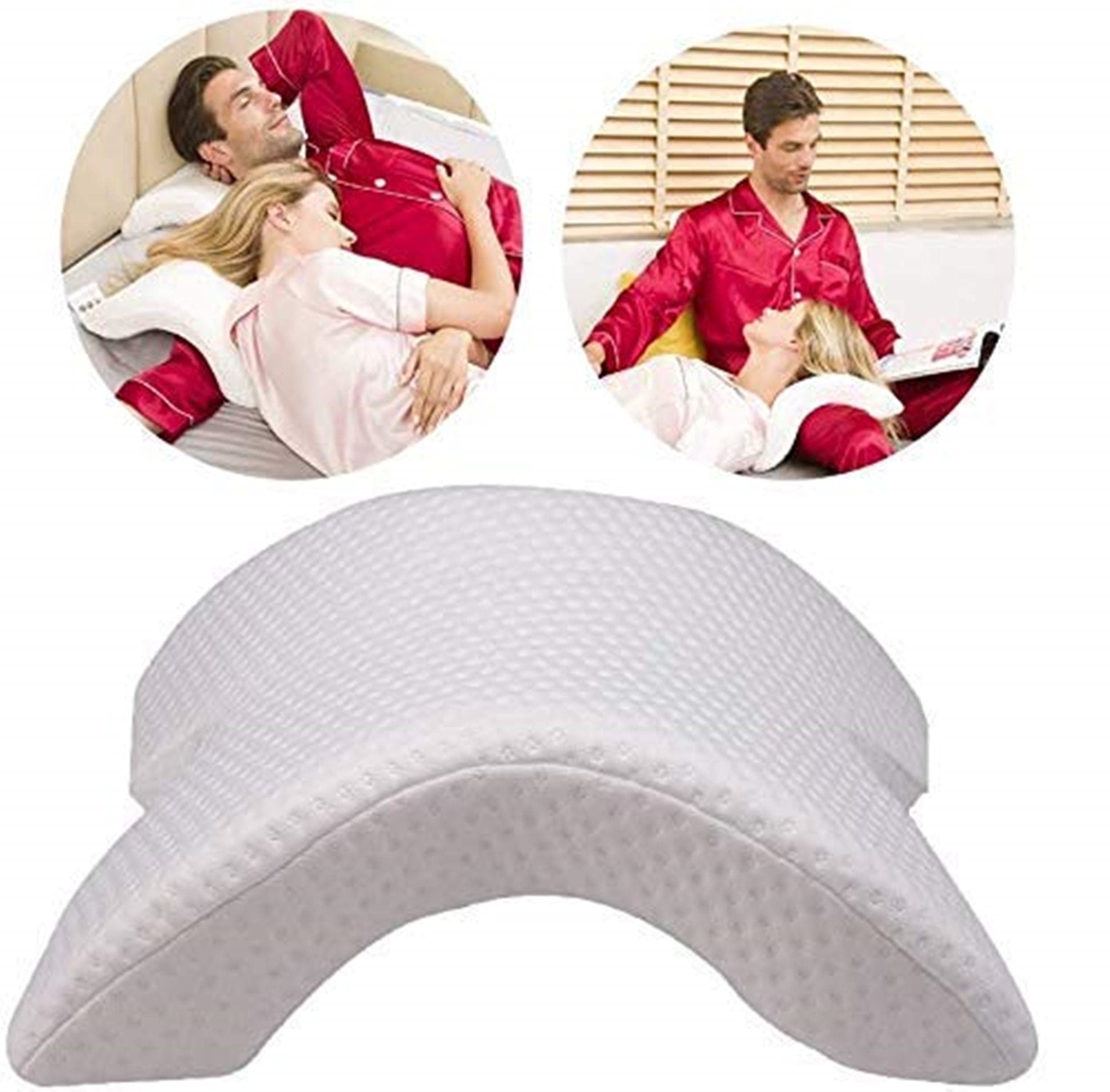 zurity u-shaped curved memory foam sleeping neck cervical pillow with hollow design arm rest hand pillow (white, standard)