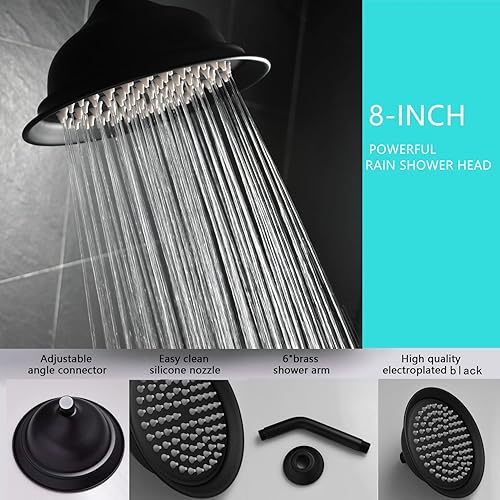 Miniatura 3 de Sistema de ducha negro mate de 8 pulgadas, montaje en pared, conjunto combinado de ducha de baño, válvula de equilibrio, mezclador de 3 funciones,