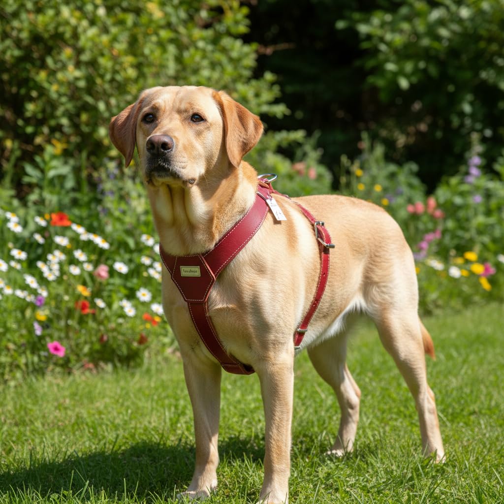 JACK AND VANILLA, Arnés de Piel Resistente Rojo para Perro, Ajustable de 65 a 90 cm, Ancho 25 mm, diseño Elegante y Seguridad óptima para Tus Paseos, Modelo de Piel