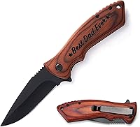 Vista 14 de Cuchillo plegable de bolsillo personalizado grabado con caja de madera para novio, marido, papá, hijo, cuchillo de caza de pesca único para hombres