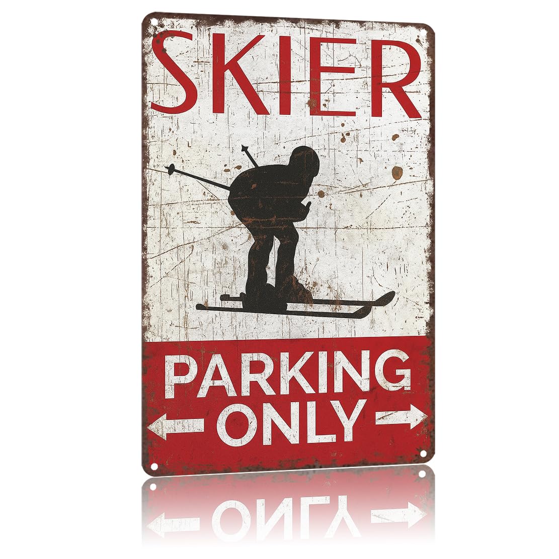 KWQDOZF Funny Metal Signs Poster 8x12inch Skier Parking Only Aluminum Sign Wall Art For Home Room Bedroom Office Decor