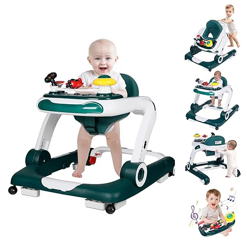 Kinder King Andador para bebés con música y luces, 5 en 1 para bebé, altura y asiento ajustables, asiento para aprender y caminar detrás del niño,