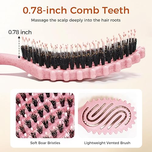 Miniatura 3 de Cepillo de pelo rizado, cepillo definidor de rizos con cerdas de jabalí suaves para peinar, dar forma y peinar el cabello rizado, adecuado para