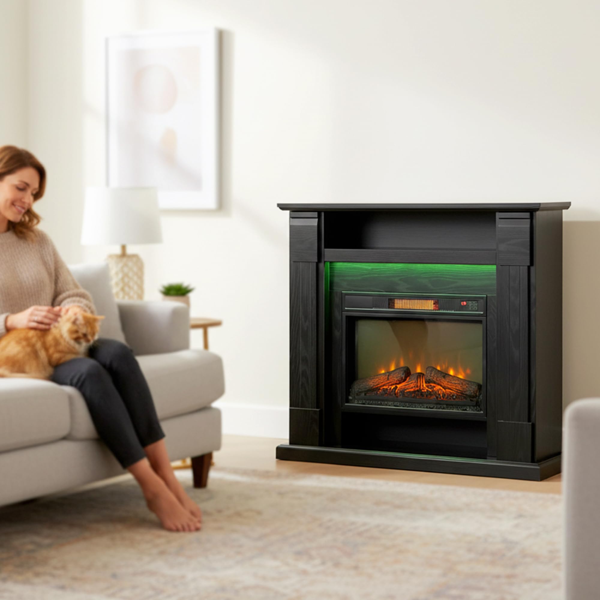 HOMCOM Camino Elettrico con Cornice Effetto Fiamma 3D Realistico 3 Luminosità, 1800W Caminetto Elettrico da Incasso/Terra, Luce LED, Riscaldamento Regolabile, 2 Telecomandi, Termostato, Timer, Nero