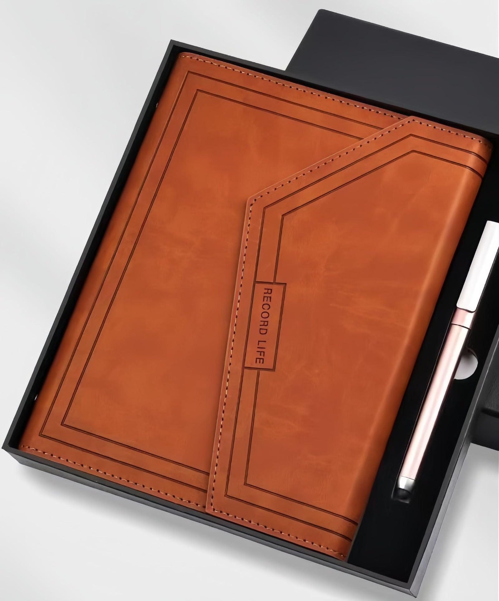 Personal Organizer, Tri-Fold Diary, A5 Notebook, Thick Hand, PU Leather, Loose Leaf, 6 Holes, Metal Binder, Magnetic Adhesion, Pen Tray Included, Simple, Storage Cards, Business Cards, Notebook