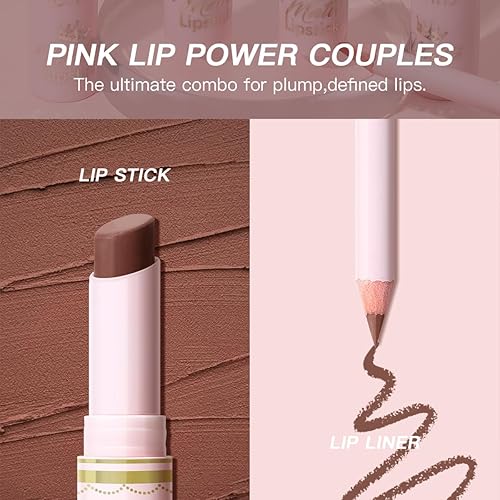 Miniatura 9 de USHAS Juego combinado de lápiz labial y delineador de labios 2 en 1, impermeable, mate, para mujer, juego de delineadores de labios de larga