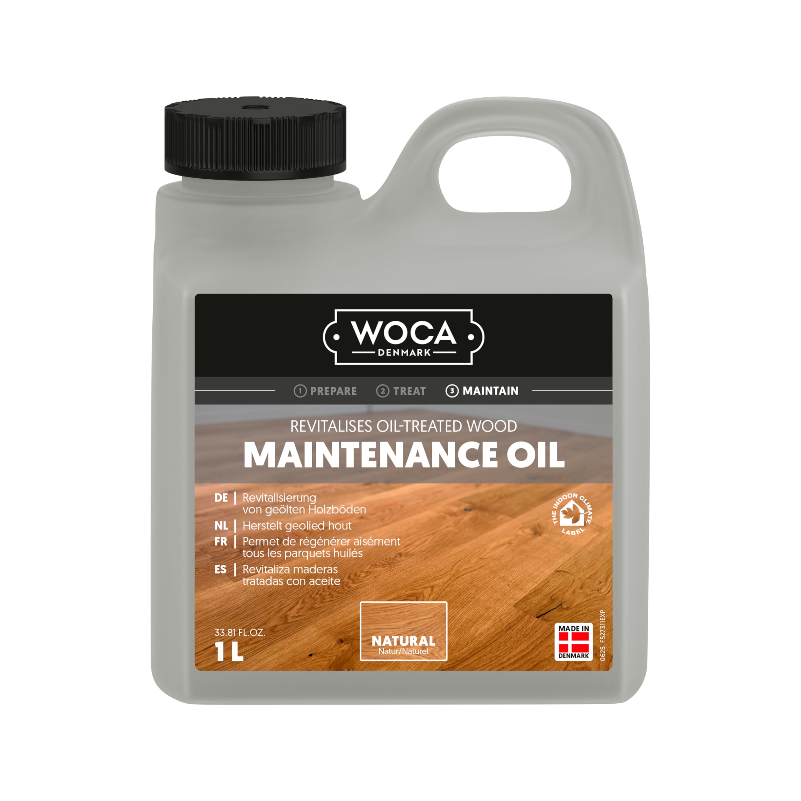 Woca Black Maintenance Oil Natural, Wood Floor Oil For Oiled Parquet And Hardwood Floors, Revives Grain And Improves Resistance To Stains And Wear, 1 L