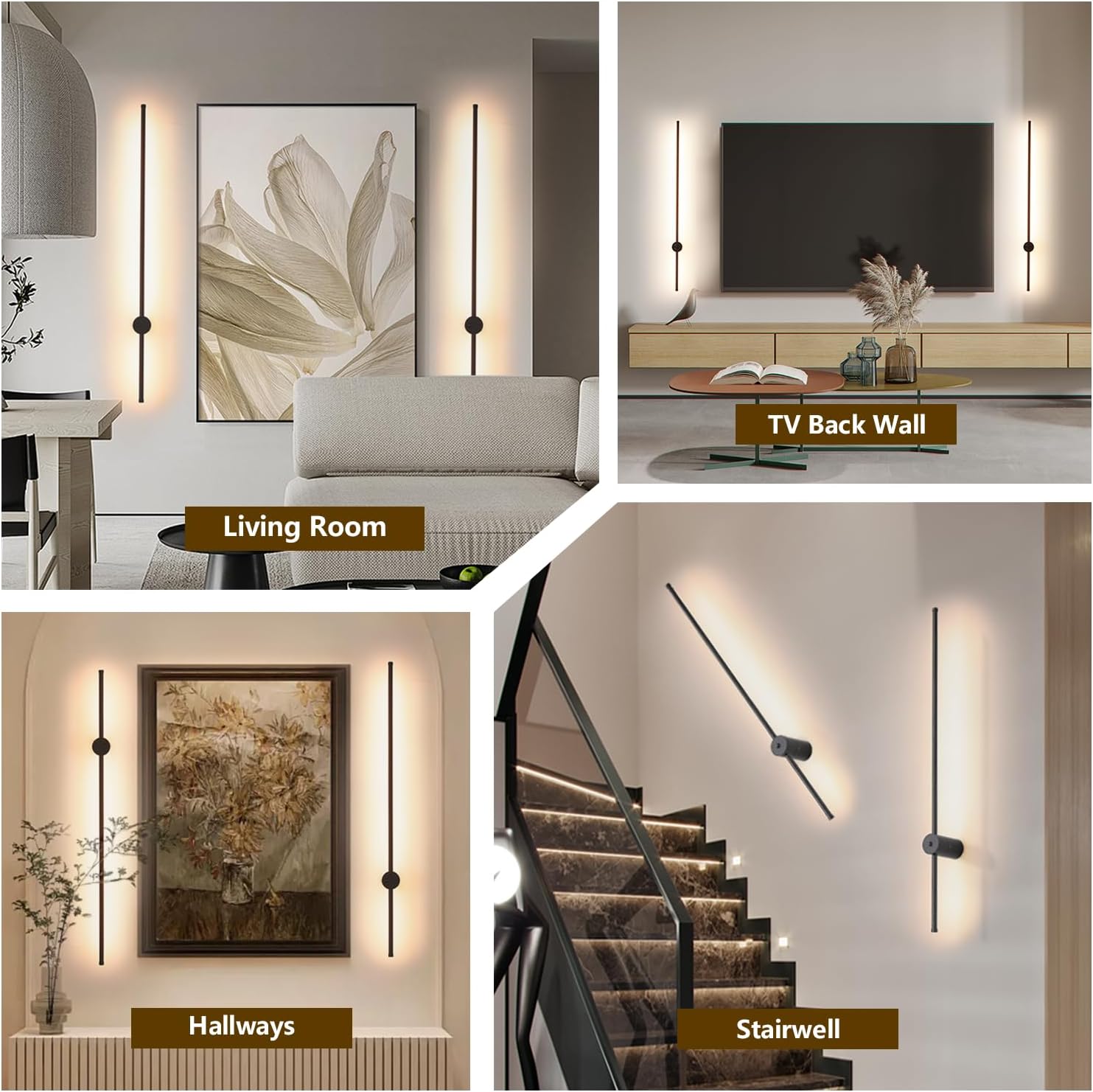 Battery Operated Wall Sconces with Remote Control, USB Rechargeable Wall Lights Wireless, Dimmable LED Wall Sconce Set of 2, 360° Rotation Adjustable Wall Decor for Living Room Bedroom, Black, 24 Inch