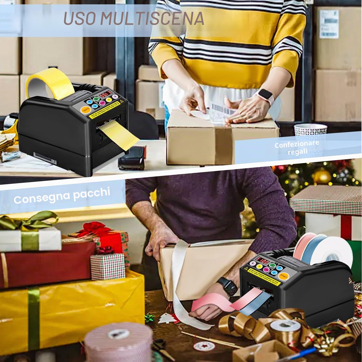 Distributore automatico di nastro, macchina da taglio manuale e automatica, macchina da taglio elettrica per nastro da imballaggio, larghezza 6-60 mm, lunghezza massima 999 mm, per ufficio, magazzino