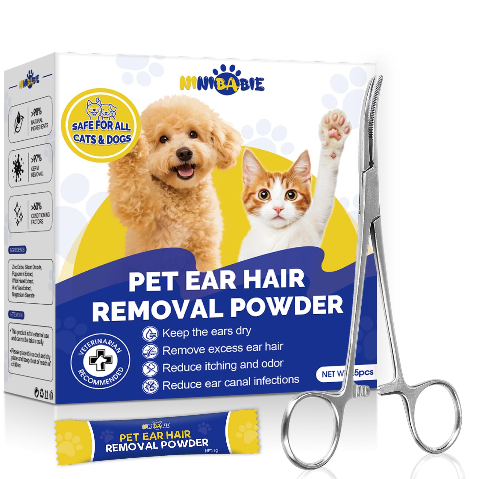 Ear Powder for Dogs Plucking with Curved Hemostats Dog Ear Hair Removal Powder with Zinc Oxide for Moisture