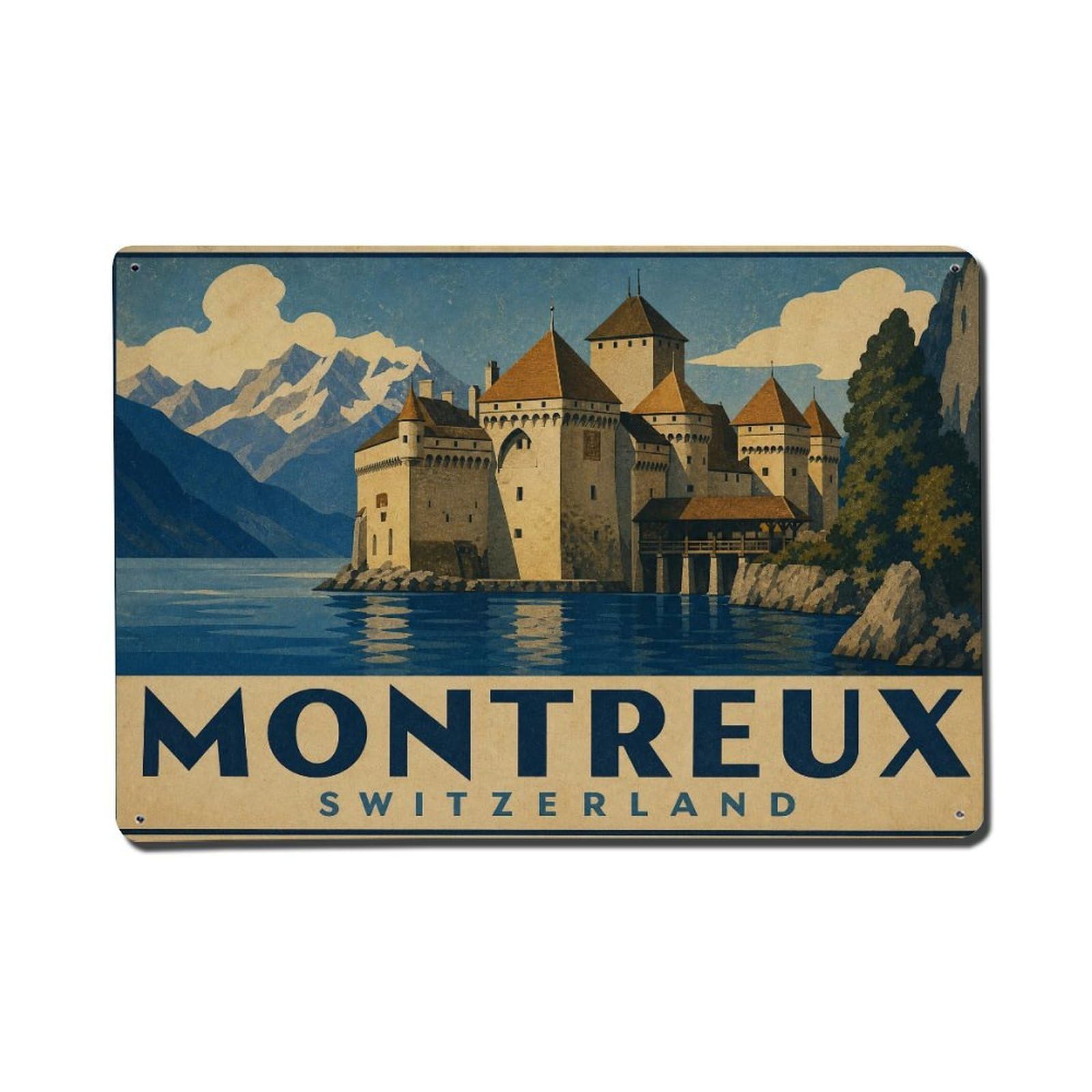 Retro Travel Switzerland Montreux Metal Tin Sign