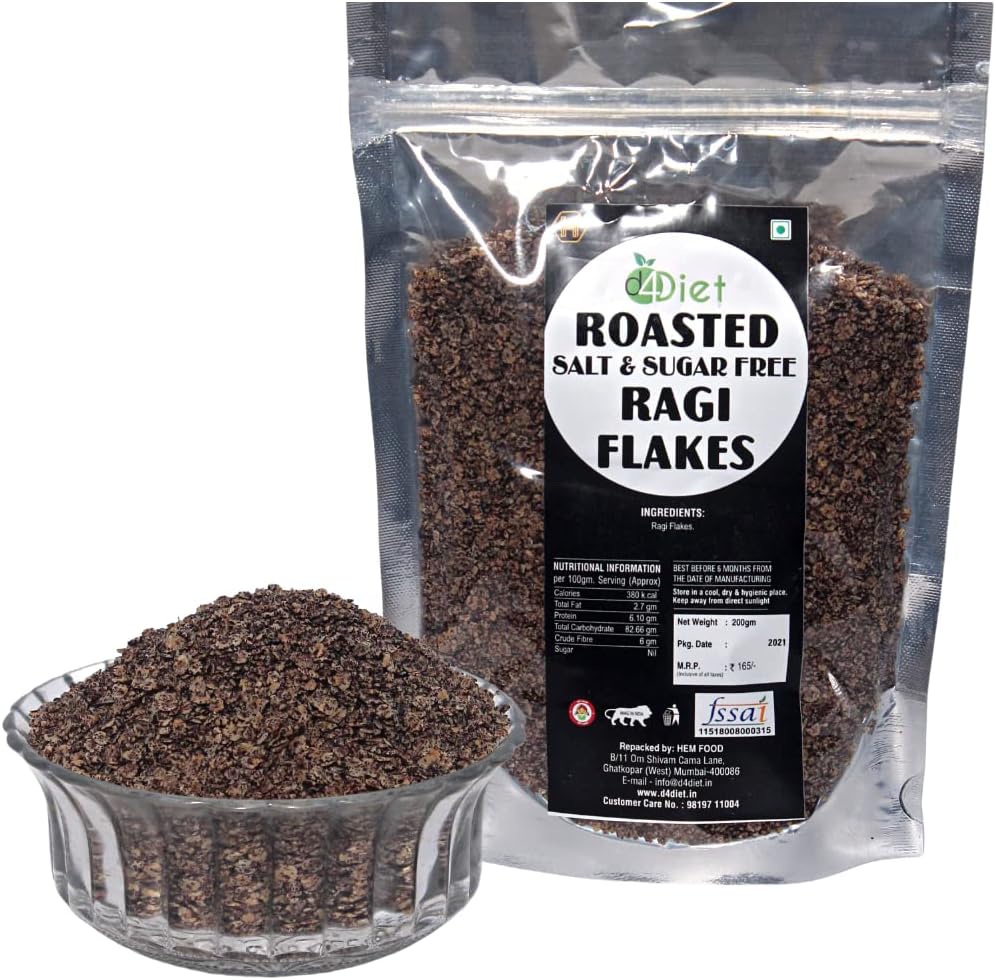 D4Diet Roasted Ragi Flakes High Fibre, Low Calorie Snack/Healthy Namkeen/Roasted Namkeen (200 Gram)