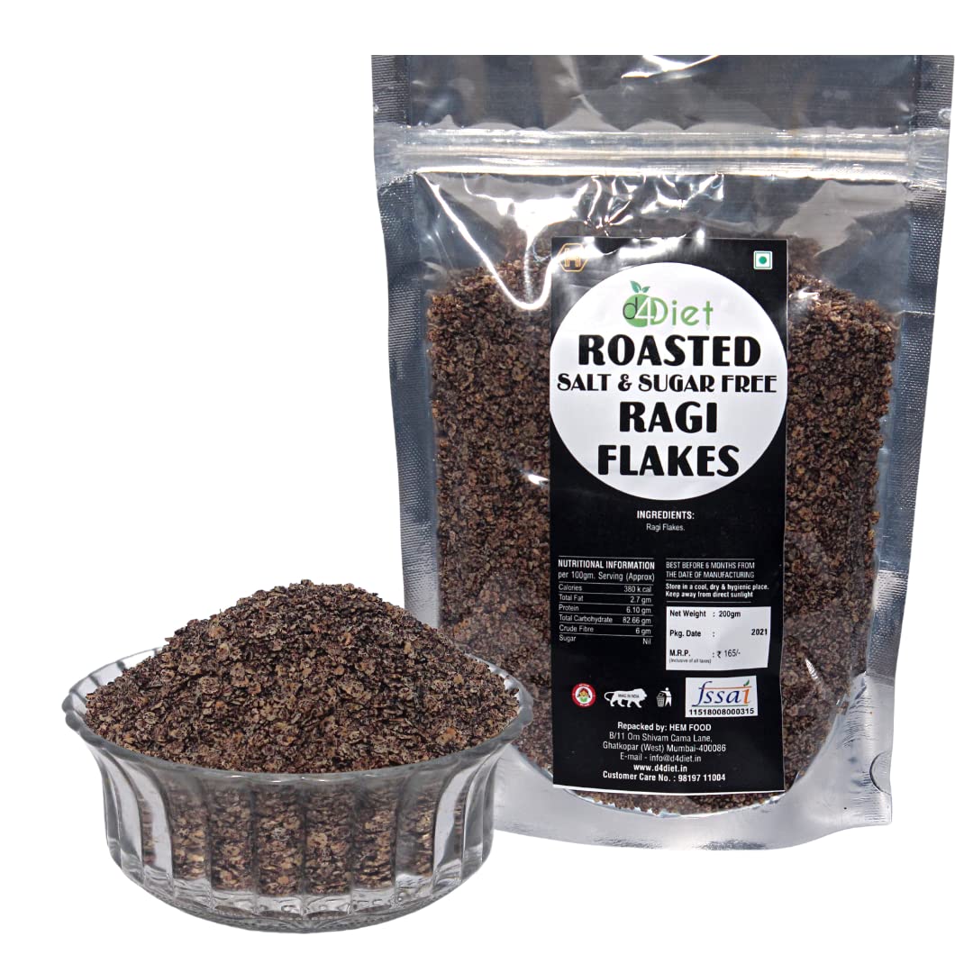 D4Diet Roasted Ragi Flakes High Fibre, Low Calorie Snack/Healthy Namkeen/Roasted Namkeen (200 Gram)