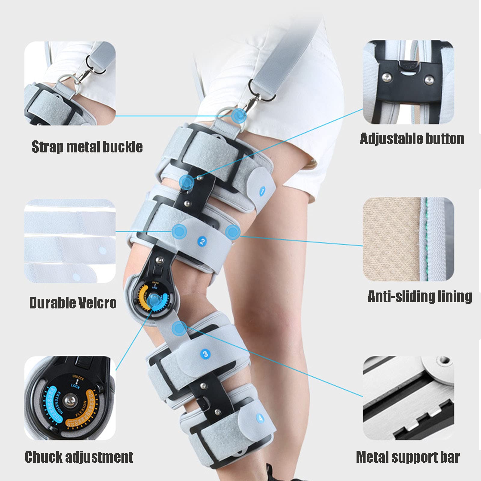ROM Rodillera, Soporte para Inmovilizador Articulado Postoperatorio, Estabilización De Recuperación para ACL, PCL, Artritis MCL OSTE, Lesiones Articulares Y Rehabilitación Ortopédica