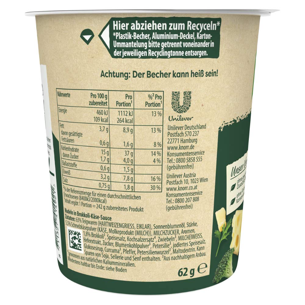 Knorr Instant Nudeln Asia Noodles verschiedene Sorten schnelles Nudelgericht 24 Stück & Pasta Snack Brokkoli-Käse-Soße leckere Instant Nudeln fertig in nur 5 Minuten 62 g 8 Stück