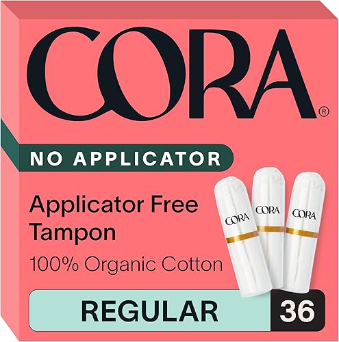 Cora Tampones 100% algodón orgánico sin aplicador, ultraabsorbentes, sin perfume, natural, no tóxico, sin aplicadores, ecológicos (36 tampones)