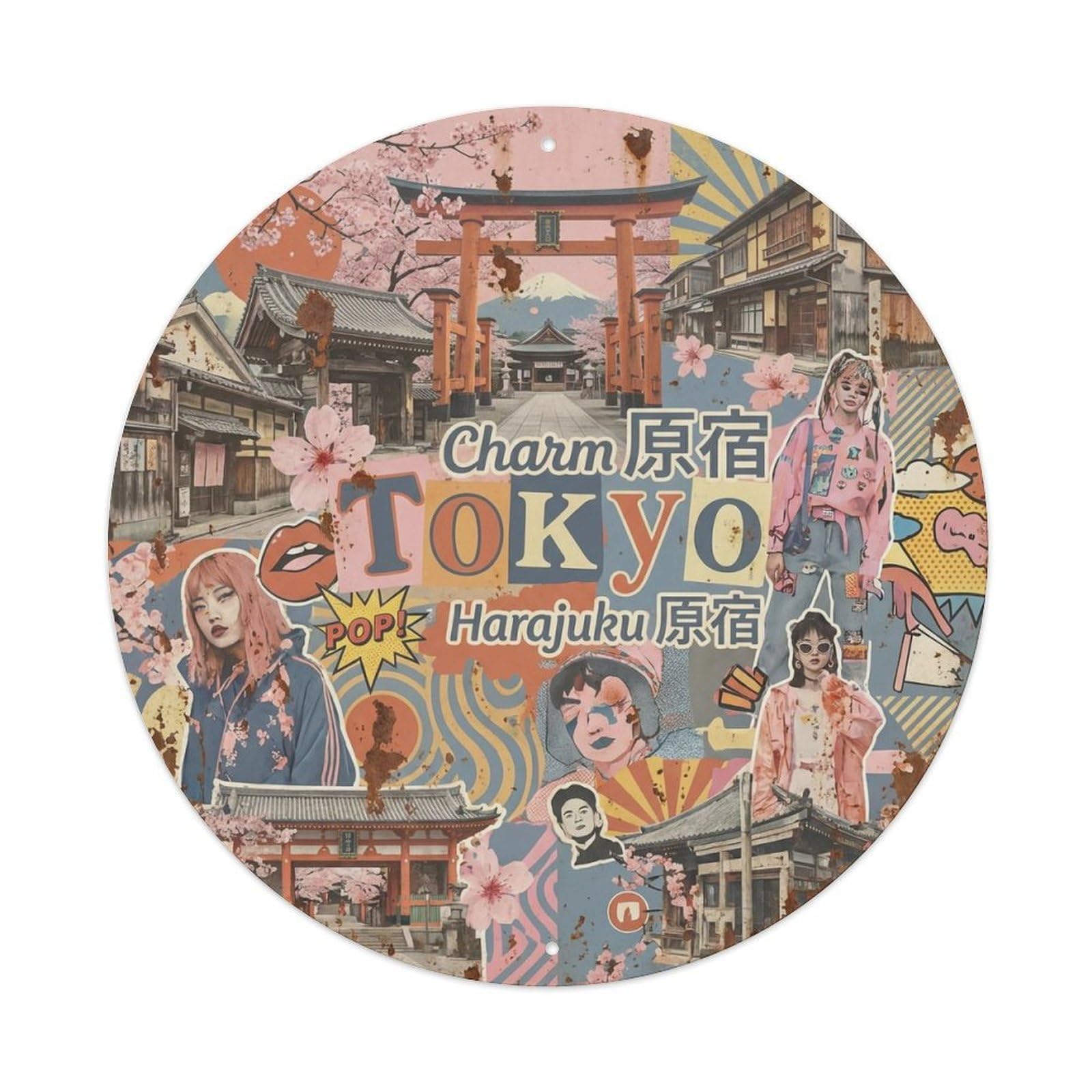 Vintage Travel Tokyo Japan Charm Vintage Metal Tin Sign Plaque Wall Decor for Cafe, Club Bar, Office, Garden Metal Poster 8x8Inch