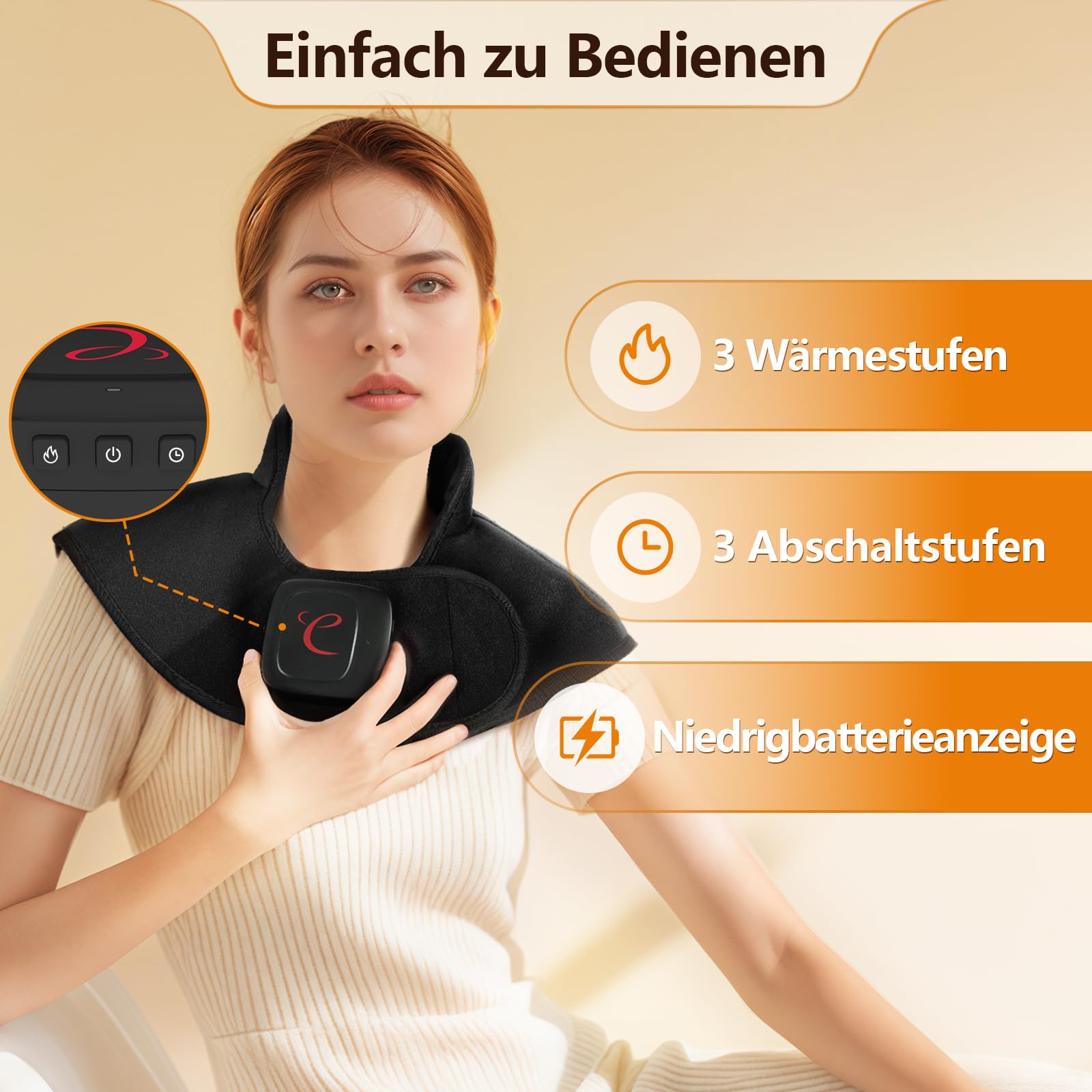 Comfytemp Coussin Chauffant Sans Fil Portatif pour Détendre les Cou et aux Épaules, Ceinture Chauffante Rechargeable Ponderée de 1,11 kg, avec 3 Niveaux de Température & Arrêt Automatique