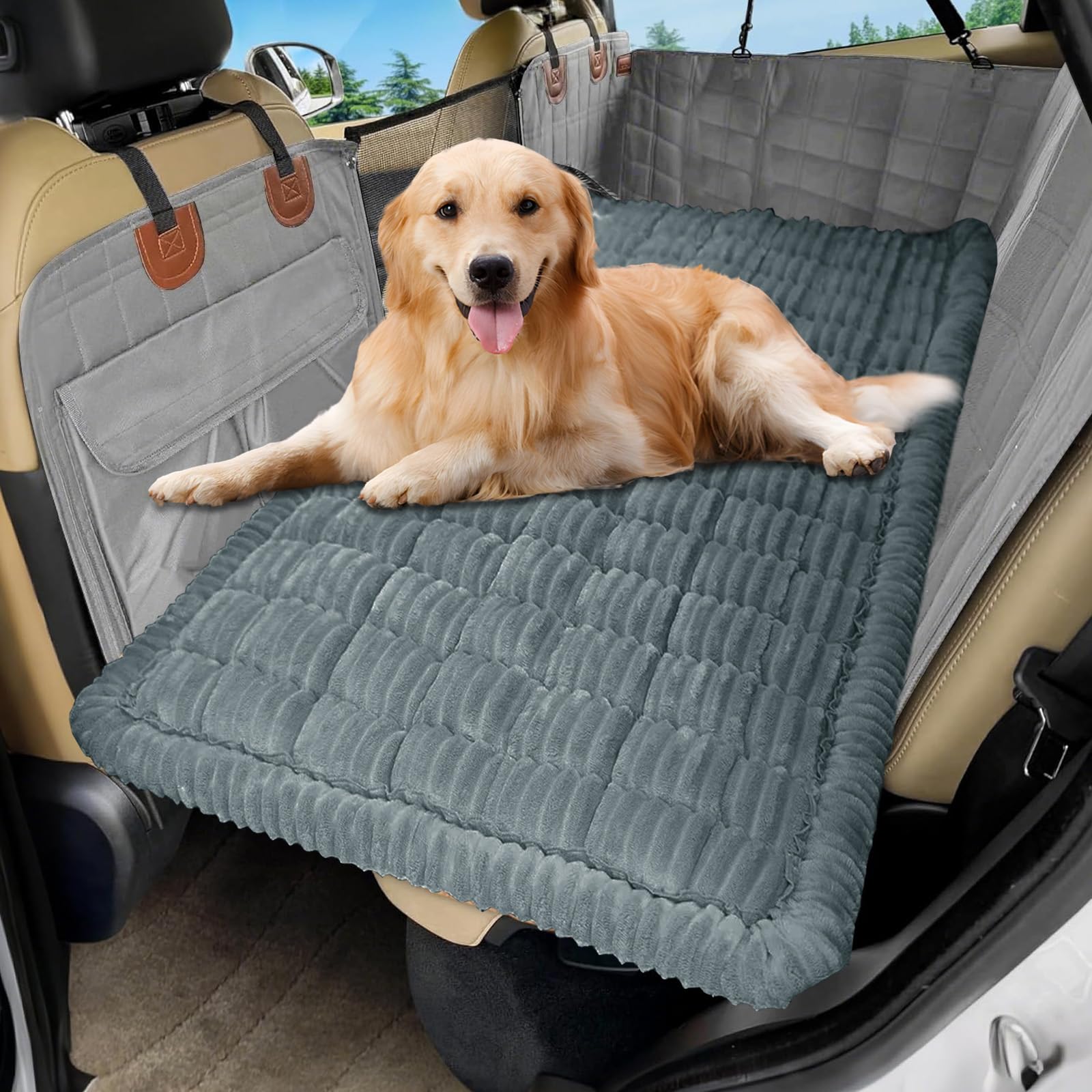 Hundeschutz Rückbank fürs Auto, 62×137 cm rutschfeste & Kratzfeste Hundedecke Auto, Wasserdichter Rücksitzschutz für Kleine & Große Hunde, Weiche Autoschutzdecke (Grau)