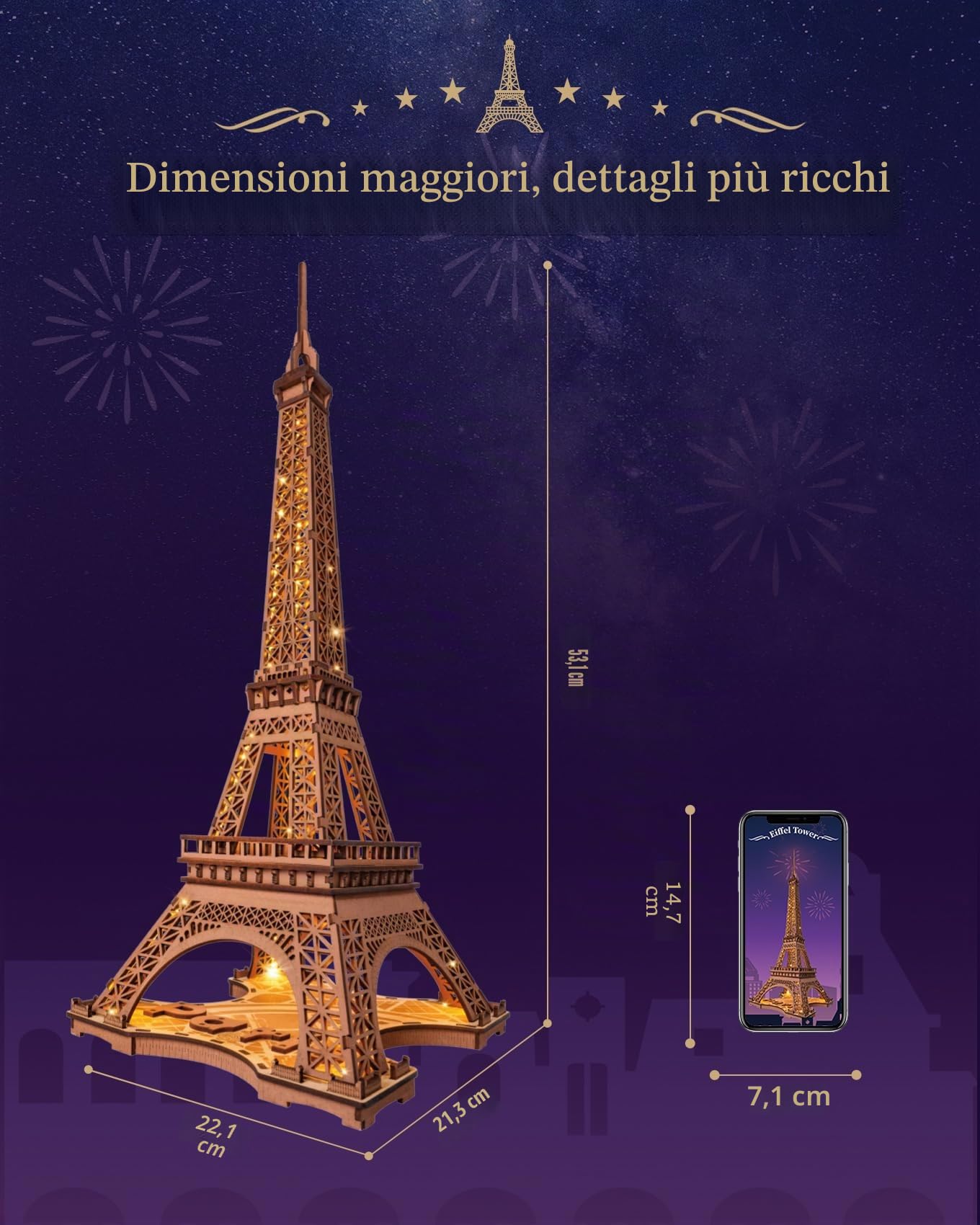 Rolife Puzzle 3D Torre Eiffel – Puzzle in legno 3D per adulti – Regalo decorativo da scrivania per adolescenti e adulti