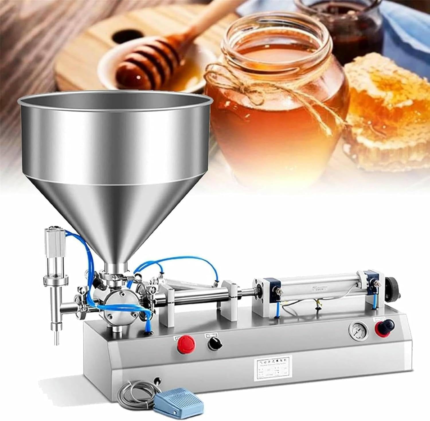 UILMLIO Pneumatic Liquid Paste Filling Machine 304 Stainless Steel Horizontal Cream Filling Machine with Hopper Liquid Filling Machine