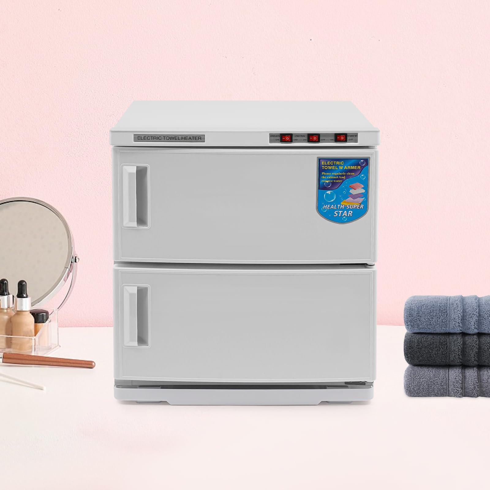 Handtuchwärmer | 2-stufiger elektrischer Handtuchwärmer | Edelstahl | 11 Gallonen Kapazität | 3D-Erwärmung & UV-Sterilisation | Für Salon, Spa, Hotel & Zuhause | 412W | 220V (Weiß)