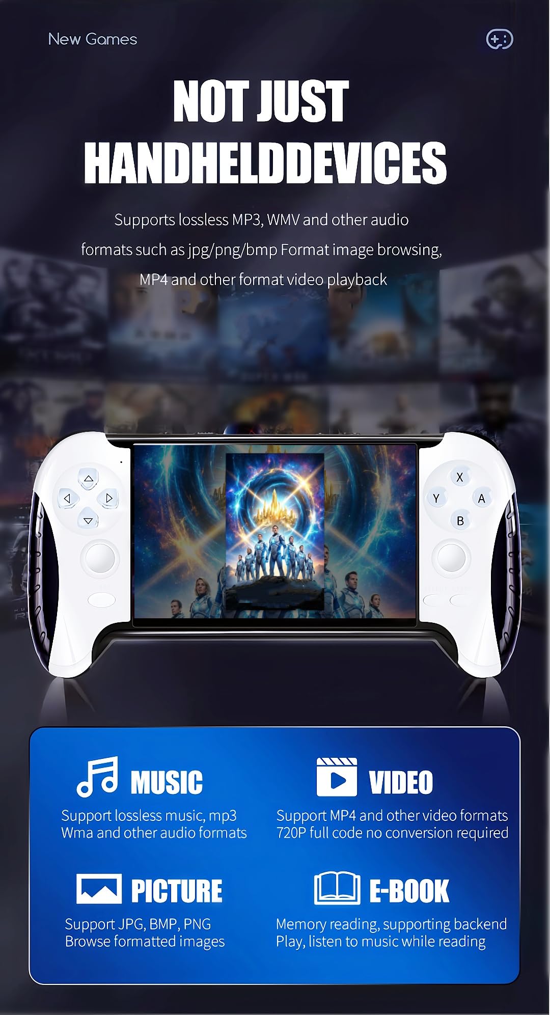 4,3 pollici Console di Videogiochi Portatile Design per Impugnature Creative Emulatori Multipli Output TV MP4/MP3/E-book Puzzle Casuale Retrò Videogiochi Regali di Compleanno/Vacanze