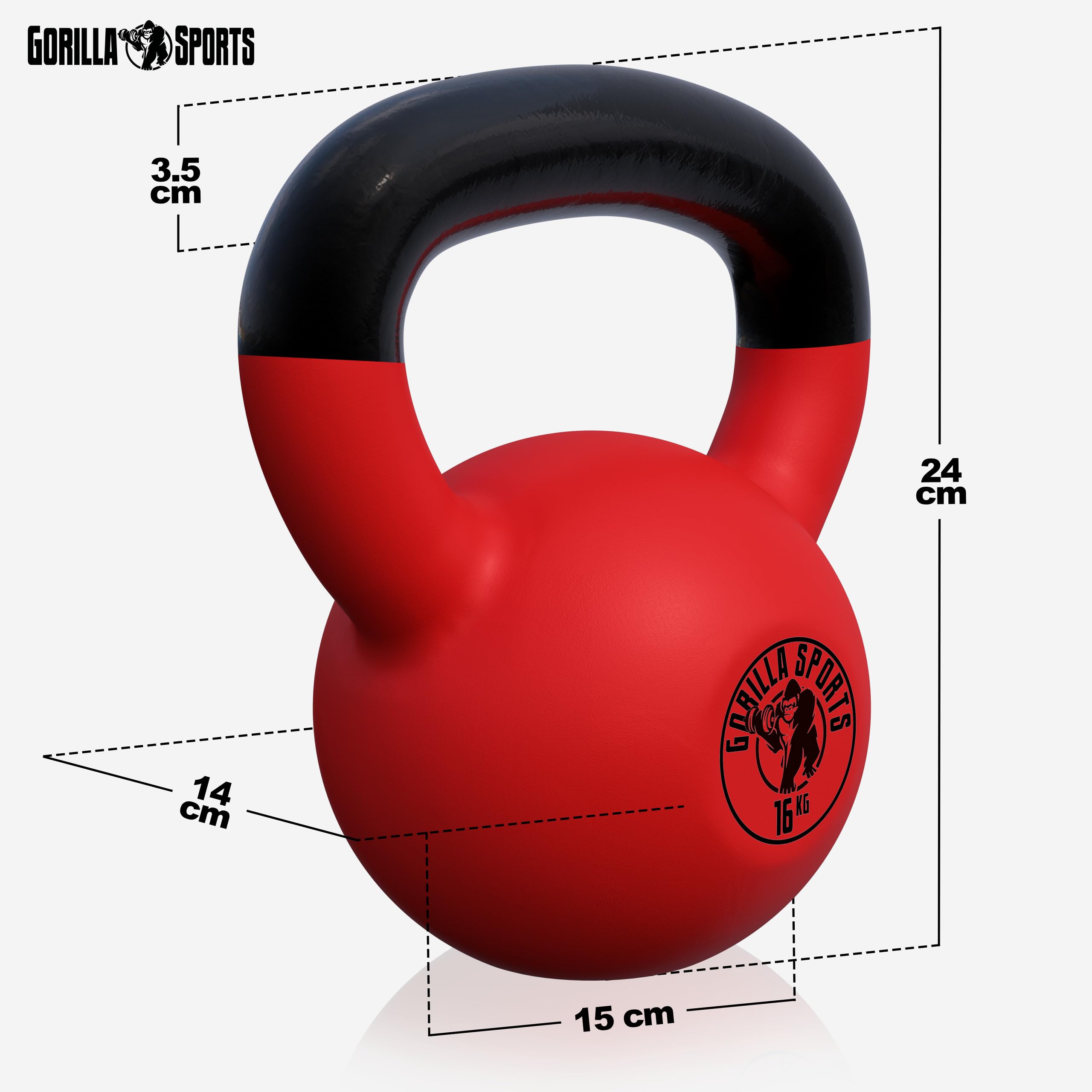 GORILLA SPORTS® Kettlebell - Singolo/Set, 2-32kg, Impugnatura Ergonomica, in Ghisa, Rivestimento in Vinile - Peso Sfera, Manubri, Pesi con Maniglia, Allenamento di Forza, Palestra, Casa, Fitness