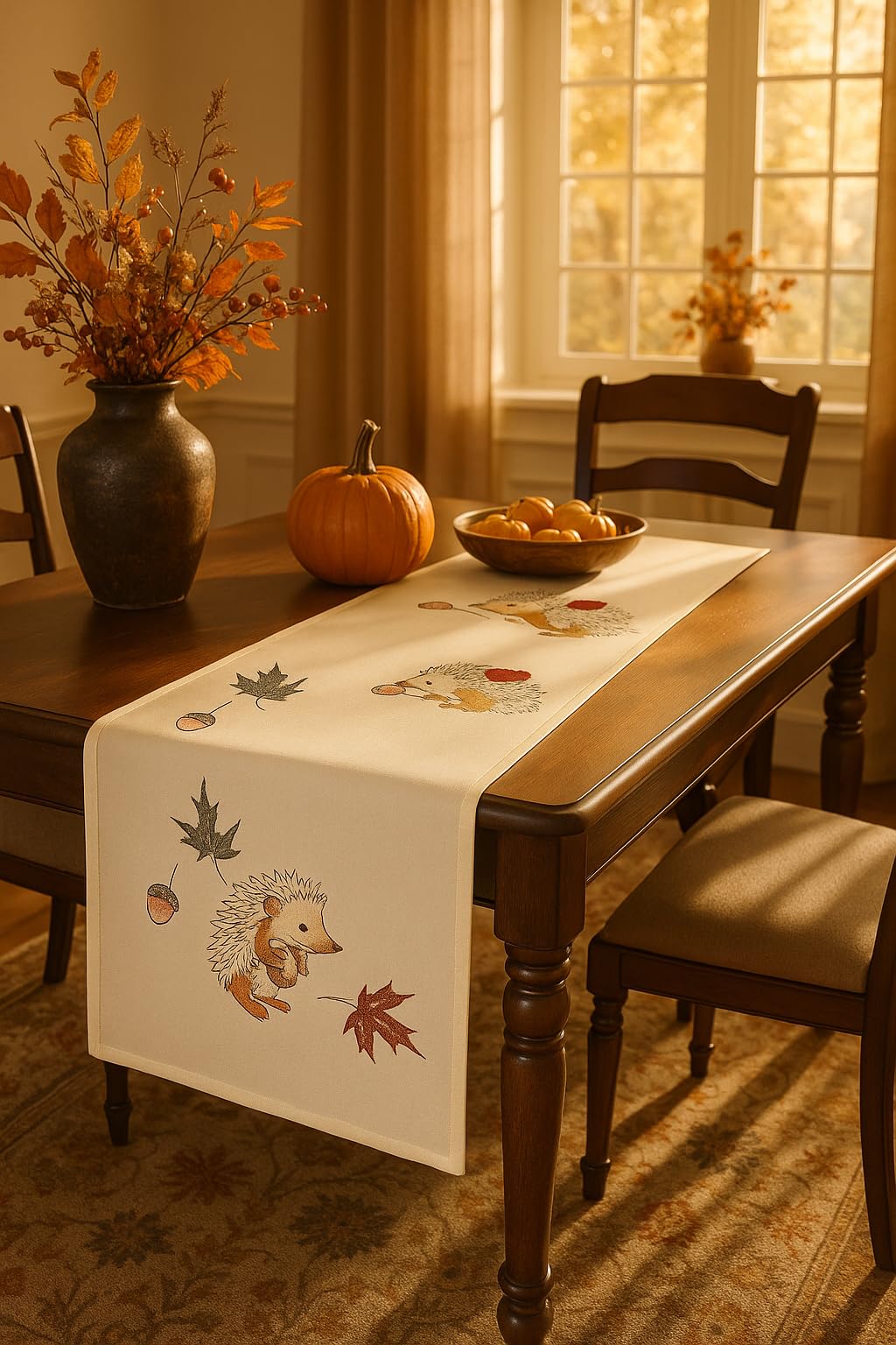 Runner Da Tavolo KAMACA 40x140 Cm, Rettangolare, Con Ricamo In Filigrana Autunnale/invernale, Tema Riccio, 100% Poliestere, Lavabile In Lavatrice - 2