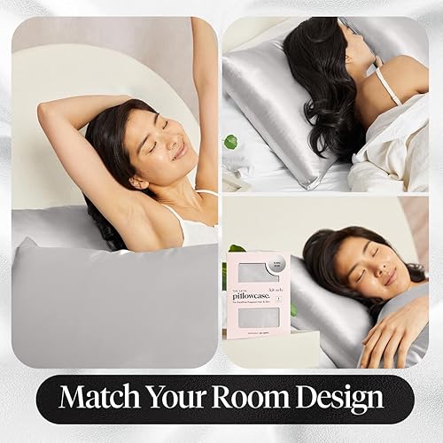 Vista 161 de Kitsch - Funda de almohada de satén con cremallera de tamaño queen/estándar, para el cabello y la piel, funda refrescante más suave que la seda