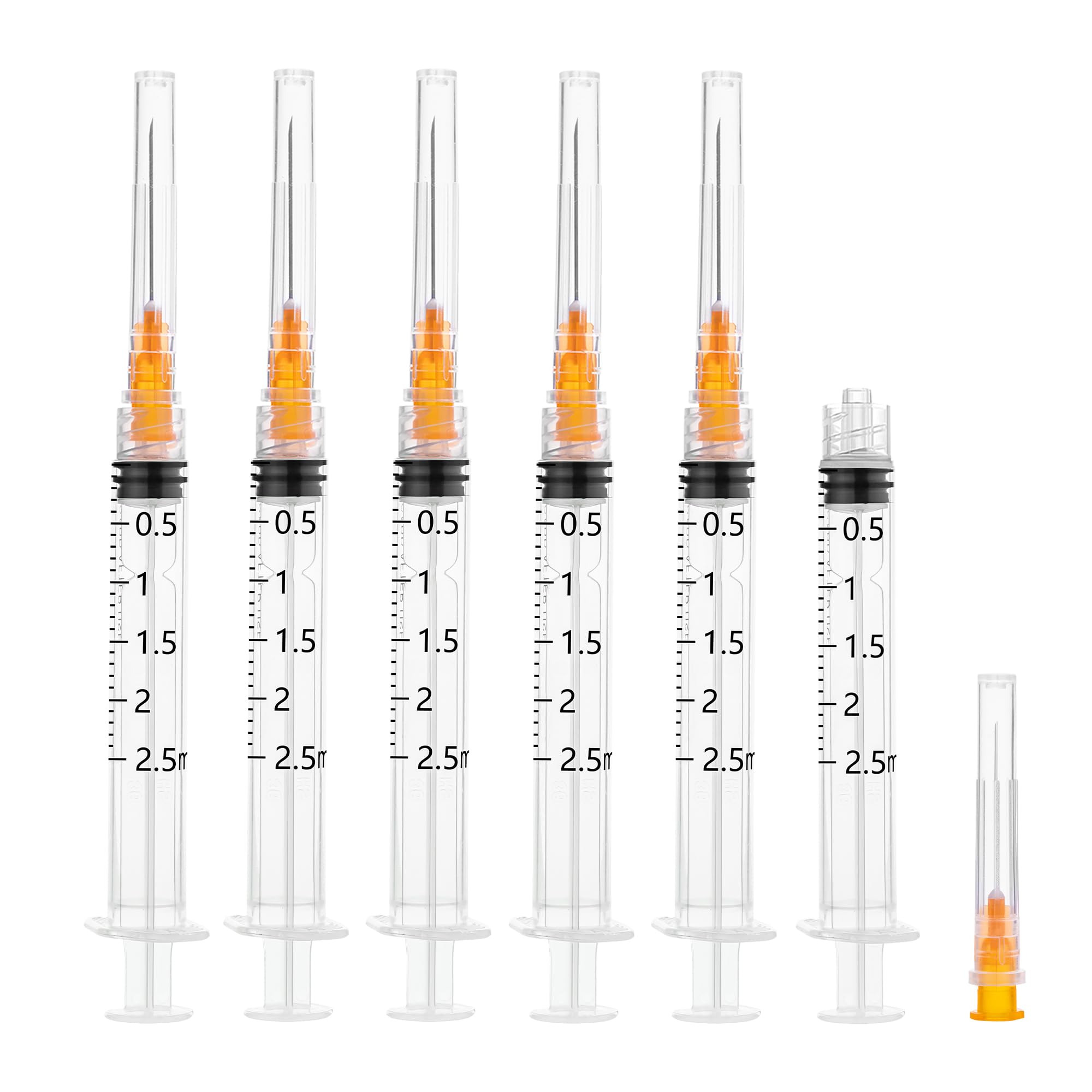 2.5ml Disposable Syringe with 25G-1Inch(25mm) Luer Lock Syringes, 100Pack